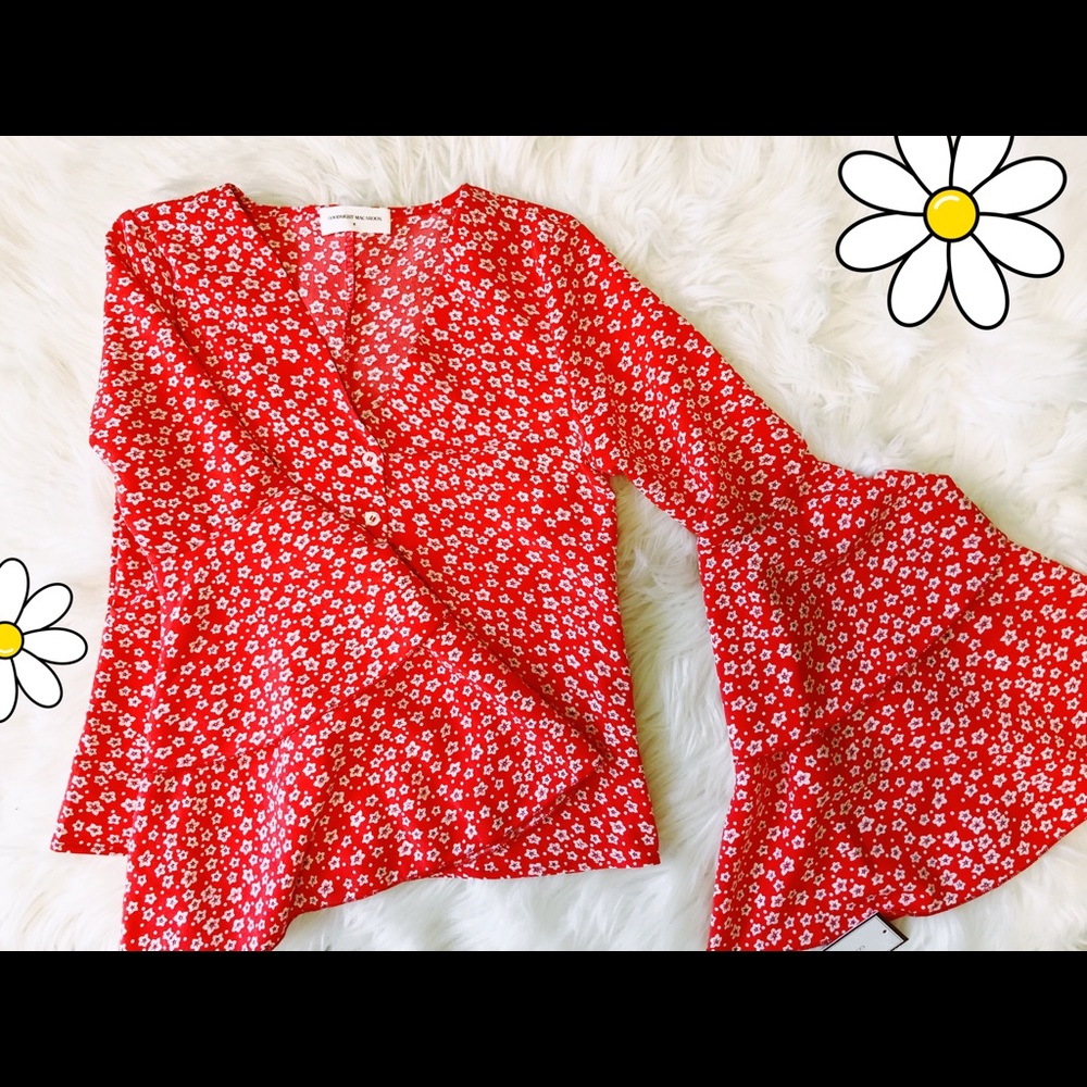 ‘Margaux’ Floral Print Flared Sleeve Blouse - S